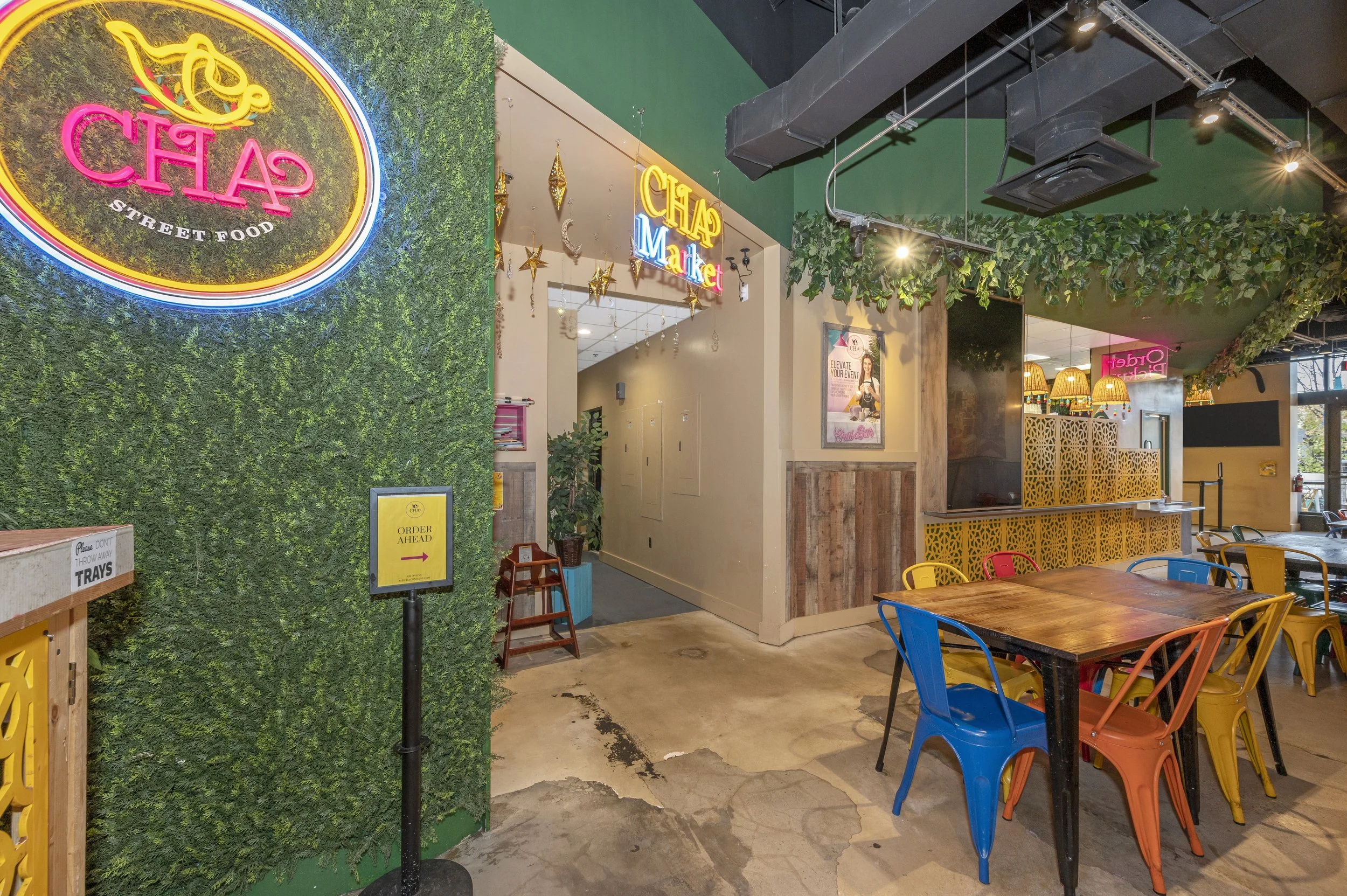 CHA Street Food Tysons Corner custom counter and seating zones